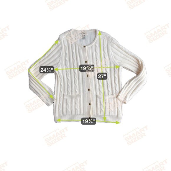 Classic Elements Fisherman Cable Knit Cardigan Sweater L Pockets Ivory Womens - Picture 2 of 7